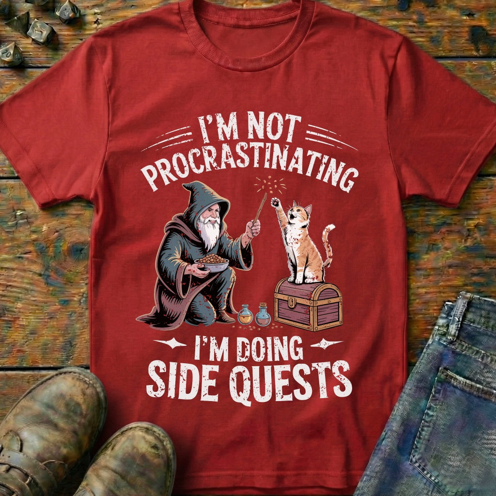 I'm Doing Side Quests Wizard Cat T-Shirt (Intentional Distressed Look)