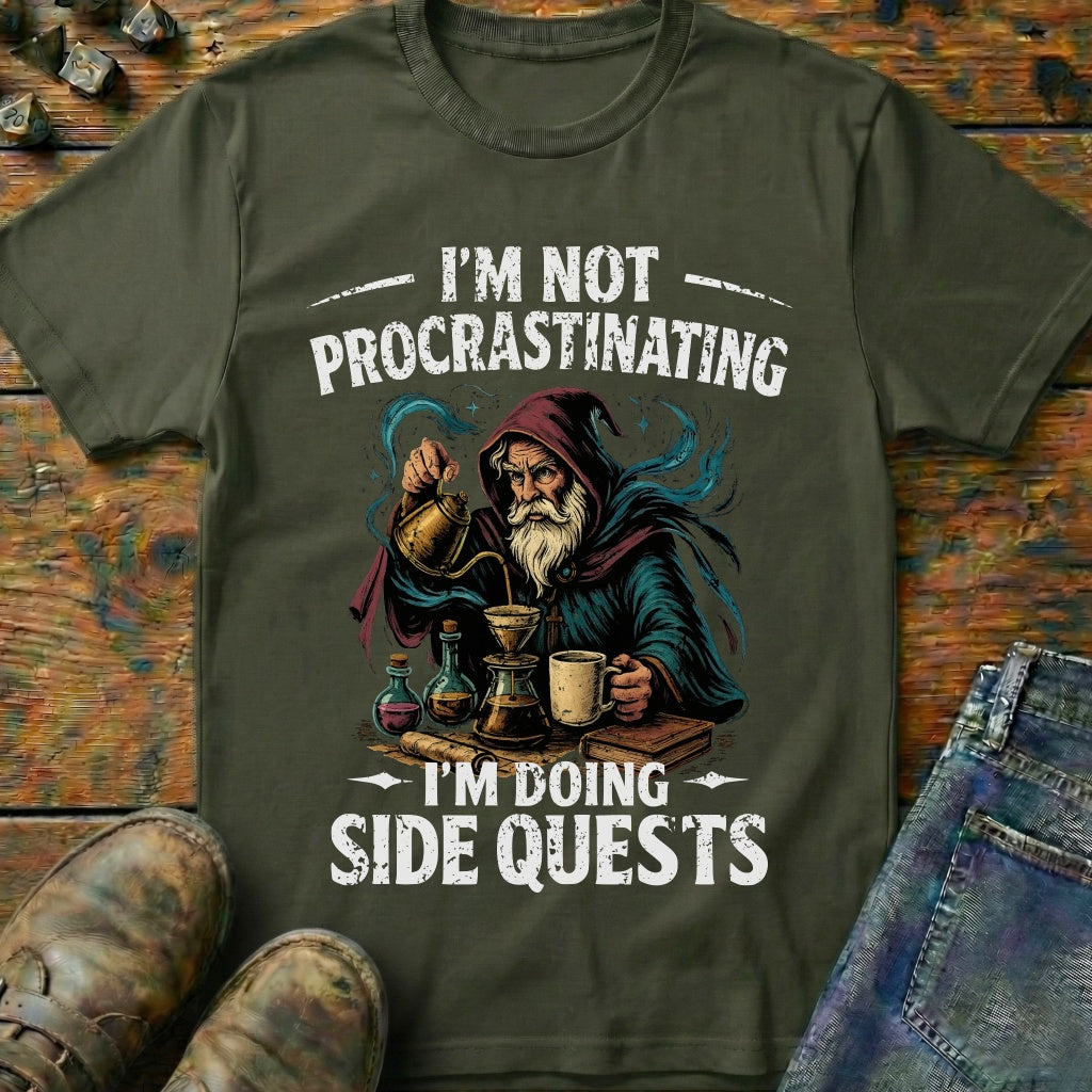 I'm Doing Side Quests Wizard Coffee T-Shirt (Intentional Distressed Look)