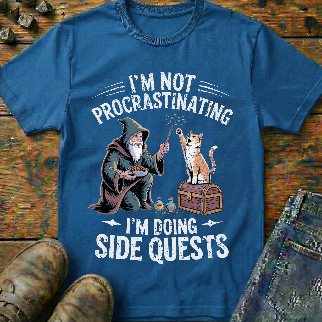 I'm Doing Side Quests Wizard Cat T-Shirt (Intentional Distressed Look)