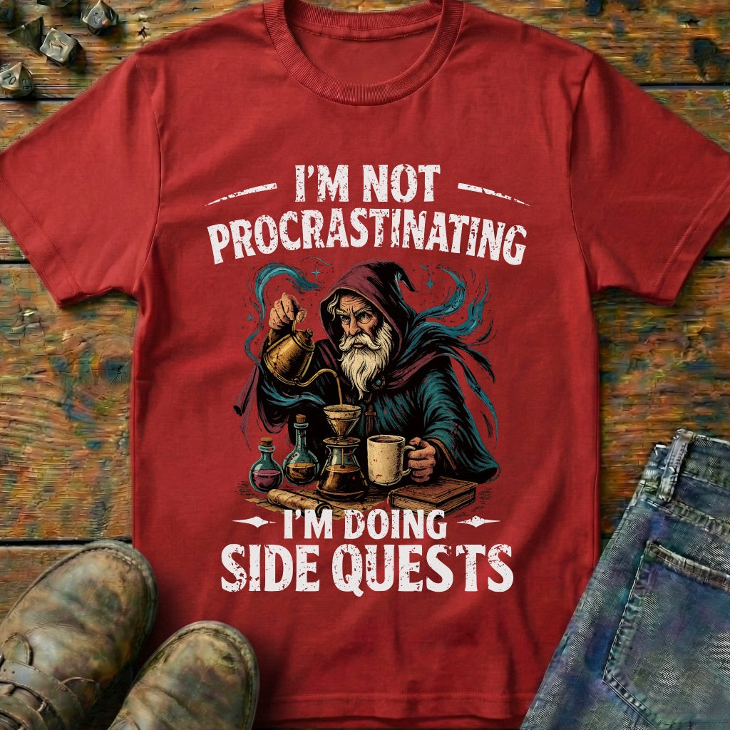 I'm Doing Side Quests Wizard Coffee T-Shirt (Intentional Distressed Look)