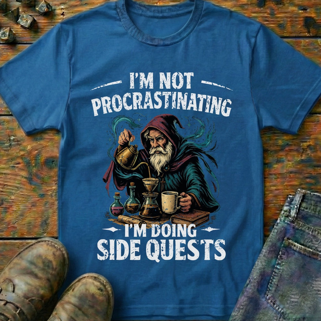 I'm Doing Side Quests Wizard Coffee T-Shirt (Intentional Distressed Look)