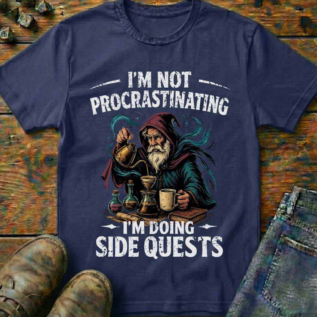 I'm Doing Side Quests Wizard Coffee T-Shirt (Intentional Distressed Look)