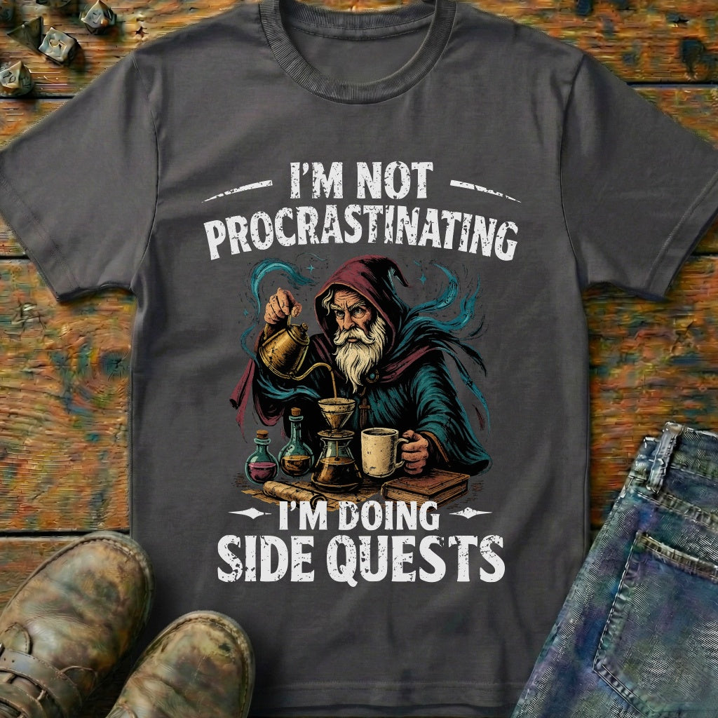 I'm Doing Side Quests Wizard Coffee T-Shirt (Intentional Distressed Look)