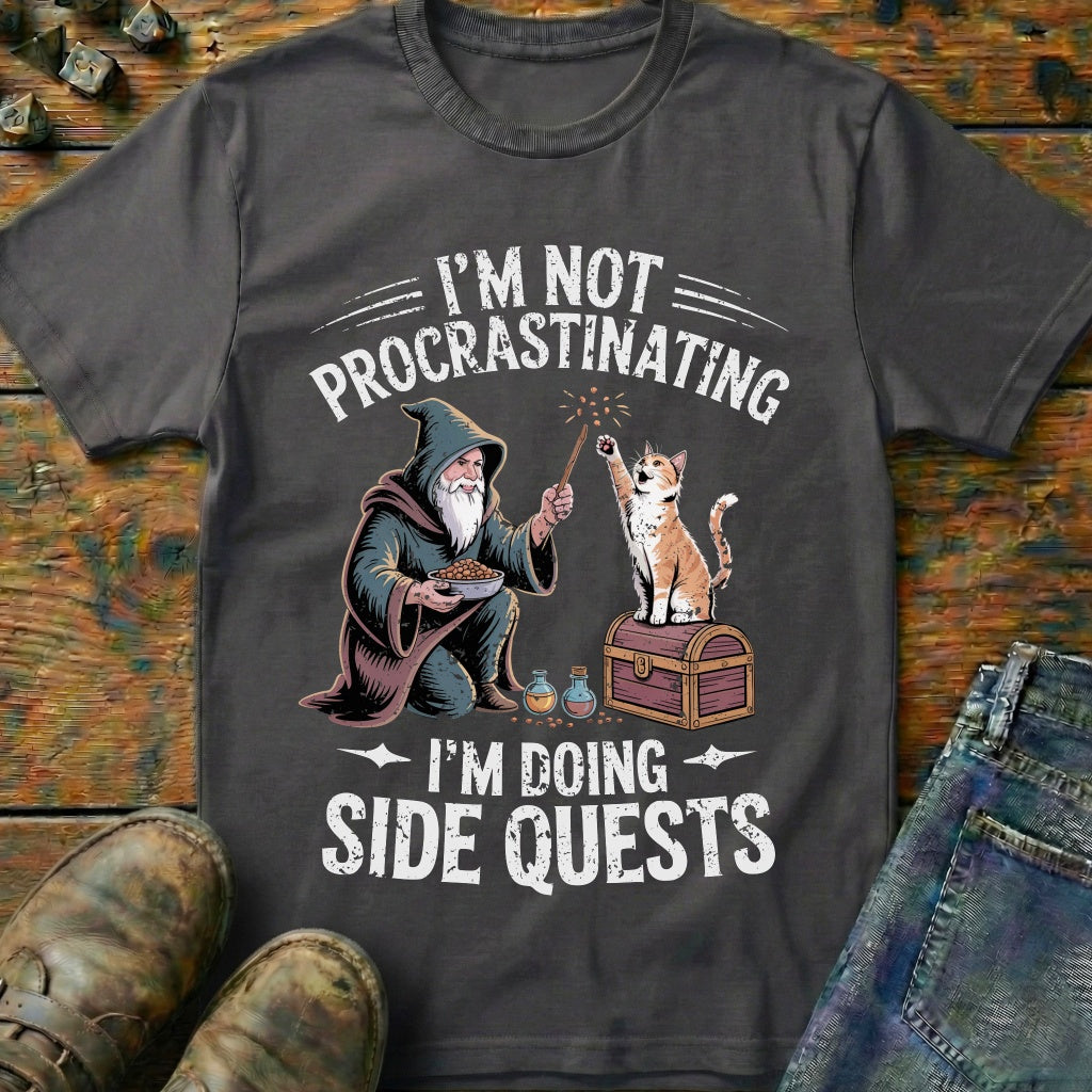 I'm Doing Side Quests Wizard Cat T-Shirt (Intentional Distressed Look)